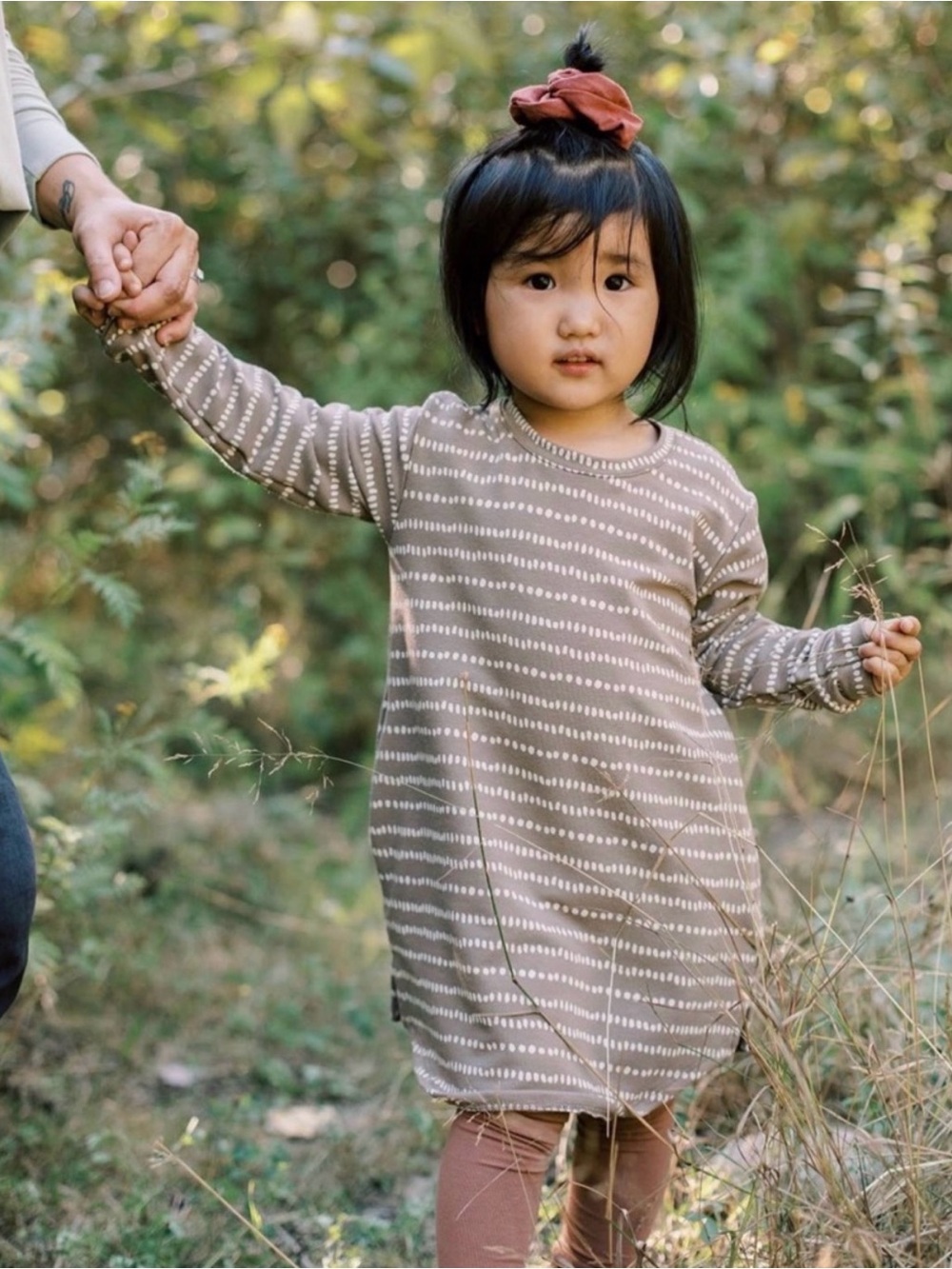 Jax & Lennon Dress Dotted Lines Kids Brown Dot-Pattern Long Sleeve Dress